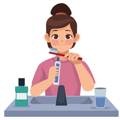 woman brushing teeths